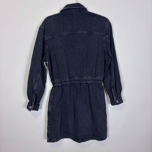 MNG Mango Black Collared Button Front Long Sleeve Denim Dress US 8 - Picture 2 of 7